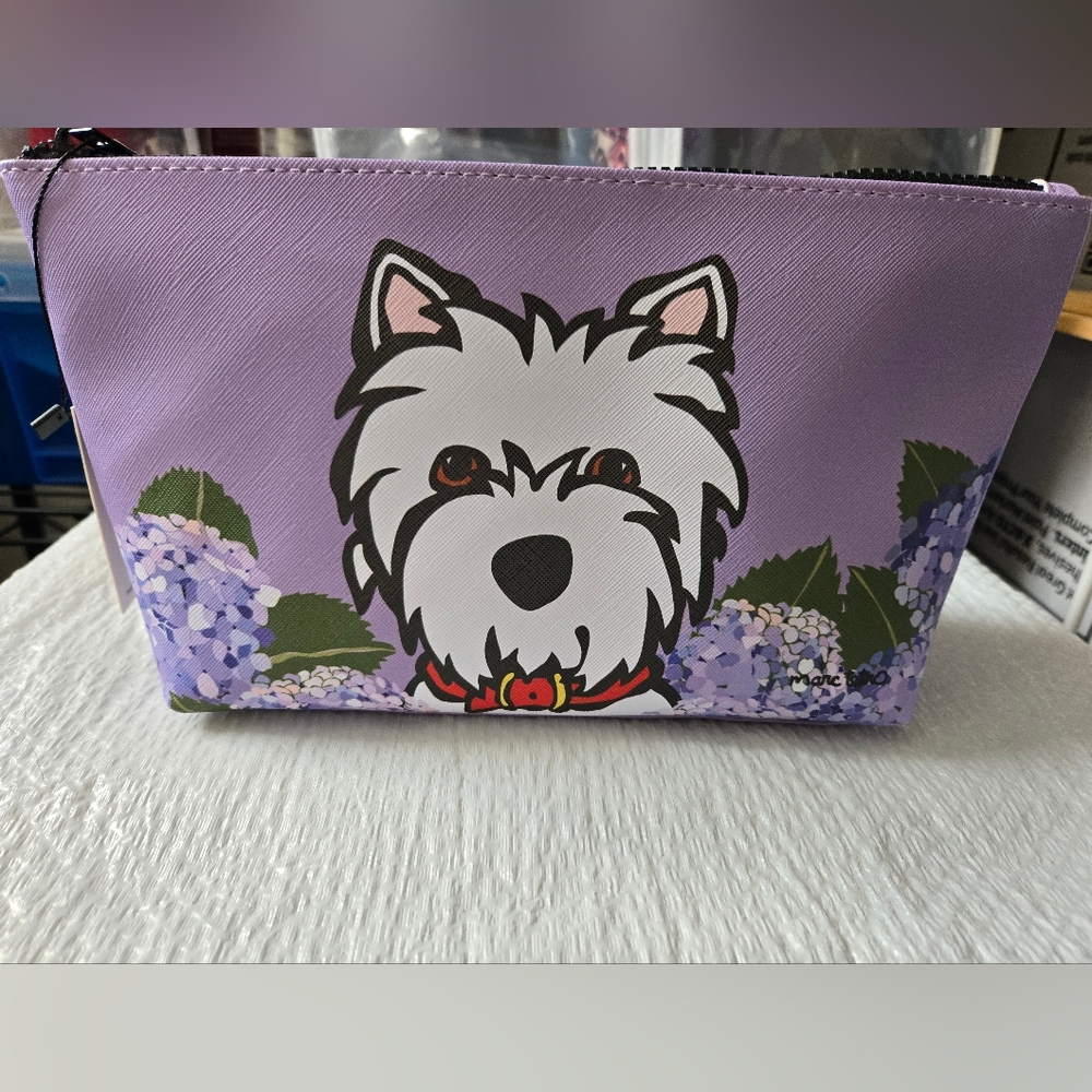 Marc Tetro - Purple Cosmetic Bag with Dog Illustration - NWT